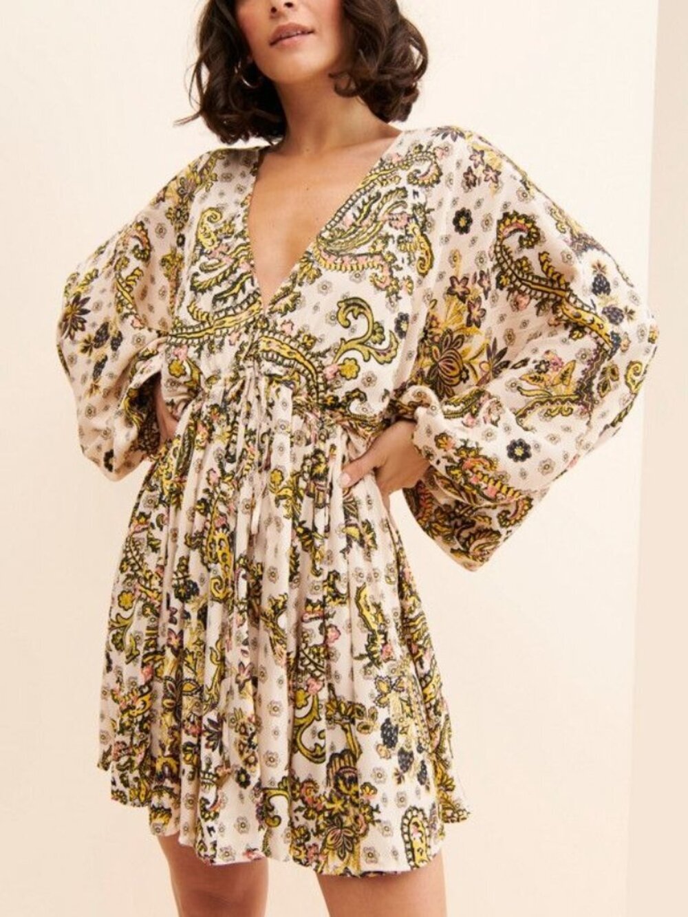 Free People Arzel Printed Mini Dress - Tea Combo - Size Small